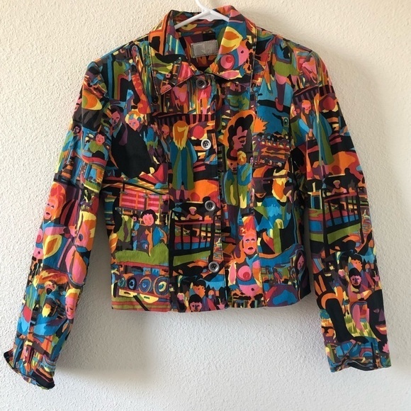 Albert Makali Multicolored Novelty Abstract Artistic Face Print Jacket - Picture 1 of 7